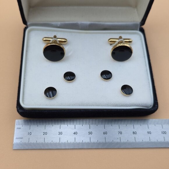Swank Gold And Black Cuff Links With Accessories B790 - Picture 5 of 6